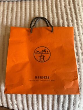 Hermes Orange Shopping Bag with Black Logo and Handles